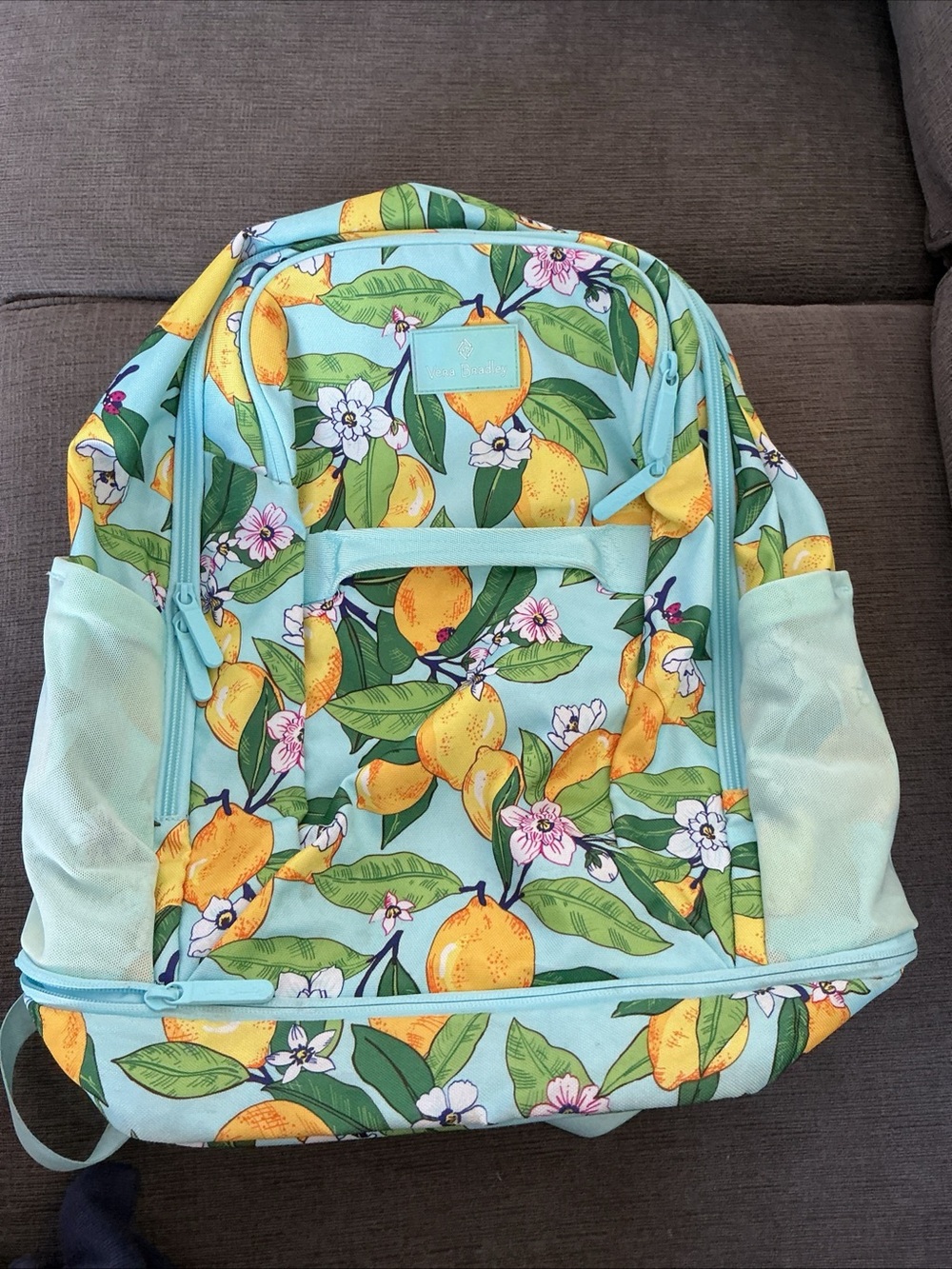 Vera Bradley Mint Lemon Grove Print Travel Backpack